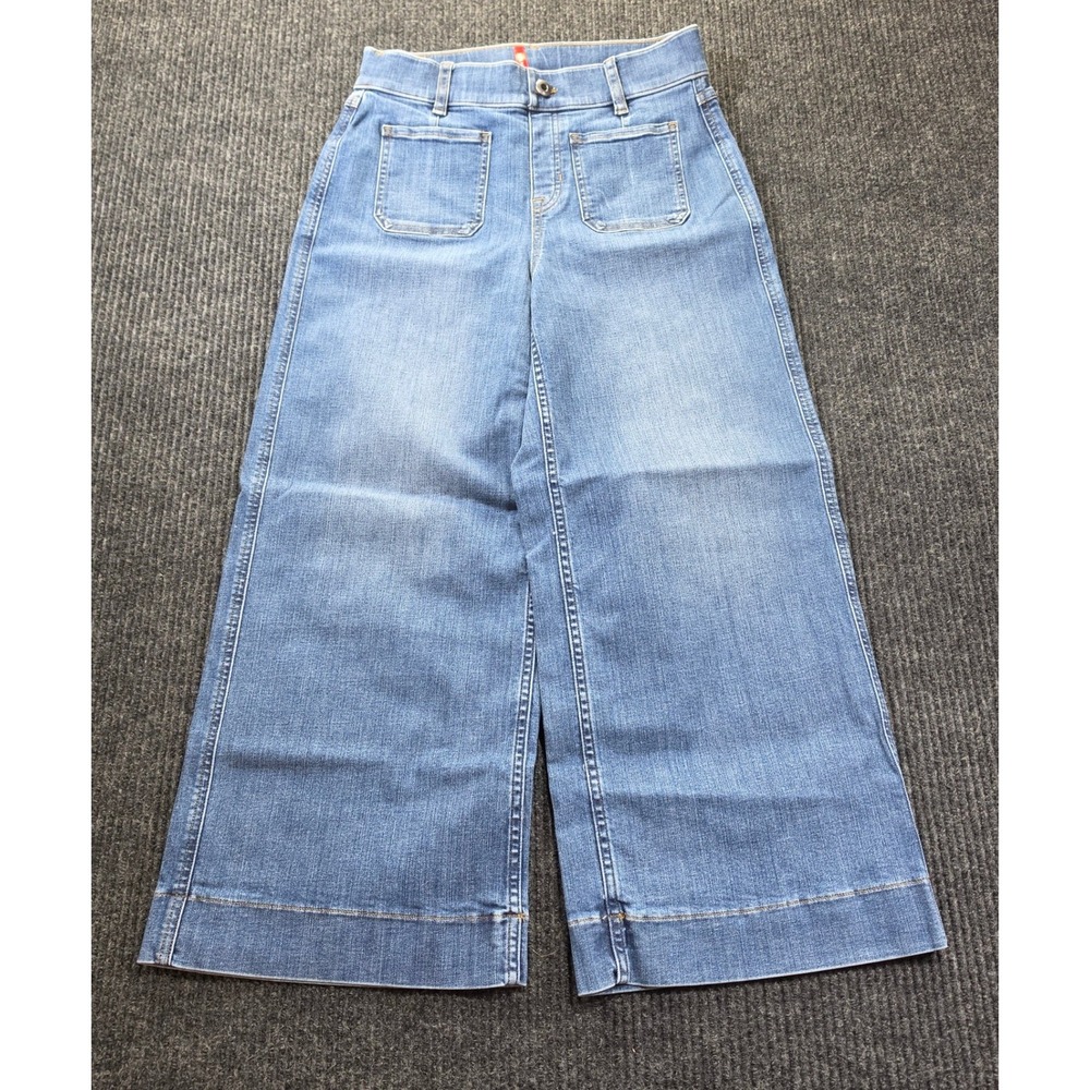 Spanx Wide Leg Jeans Womens Small Blue Excellent Pull On Belt Loops Pockets